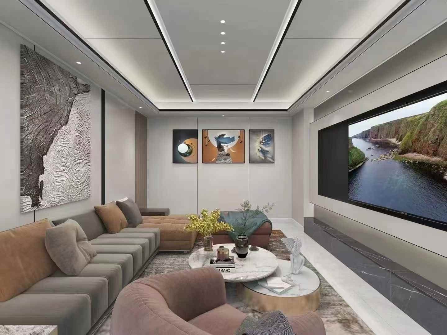 Thi c&ocirc;ng trần nhựa nano giật cấp cho ph&ograve;ng kh&aacute;ch biệt thự.